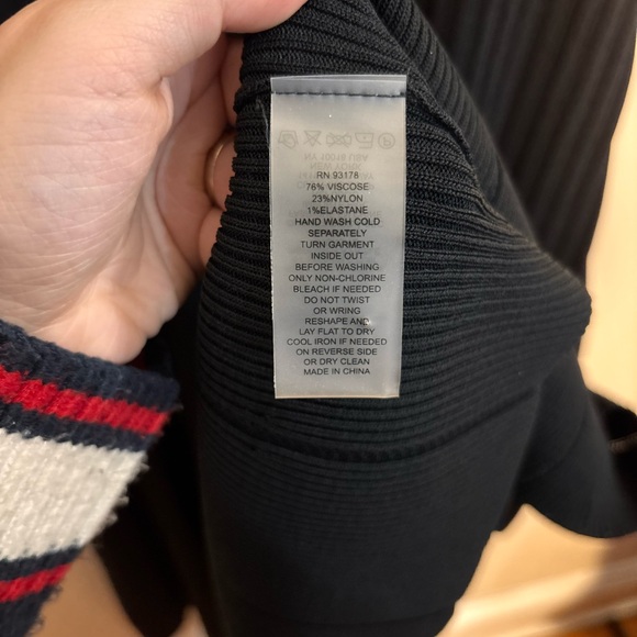 NWT Elie Tahari Black Ribbed Knit Midi Dress Gold Logo Buttons Size M - Picture 8 of 12